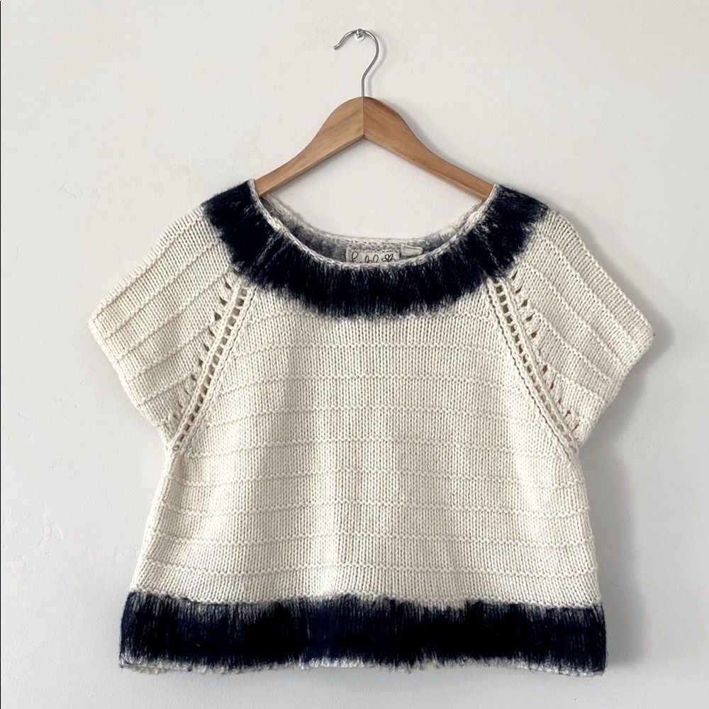 Field Flower Anthropologie Cream & Navy Sweater Alpaca blend S Boho Cottage Core